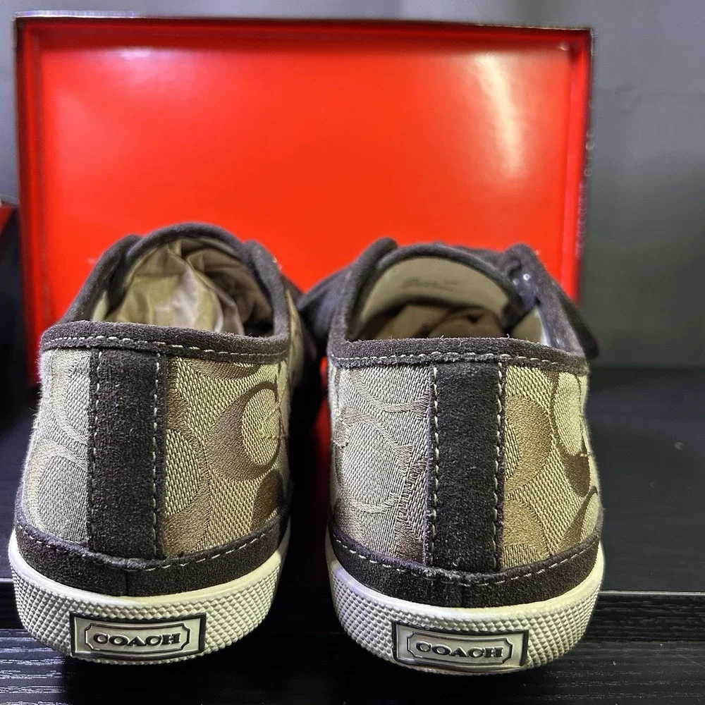 Coach Brad Khaki/Chestnut Jacquard Canvas w/Seude+Leather Men Sz 8M FS12CM SIG C - Picture 5 of 13